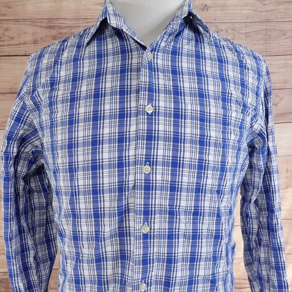 J.CREW MEN'S CASUAL BUTTON UP SHIRT PLAID TAILORED FIT SIZE M BLUE WASHED - Picture 1 of 6
